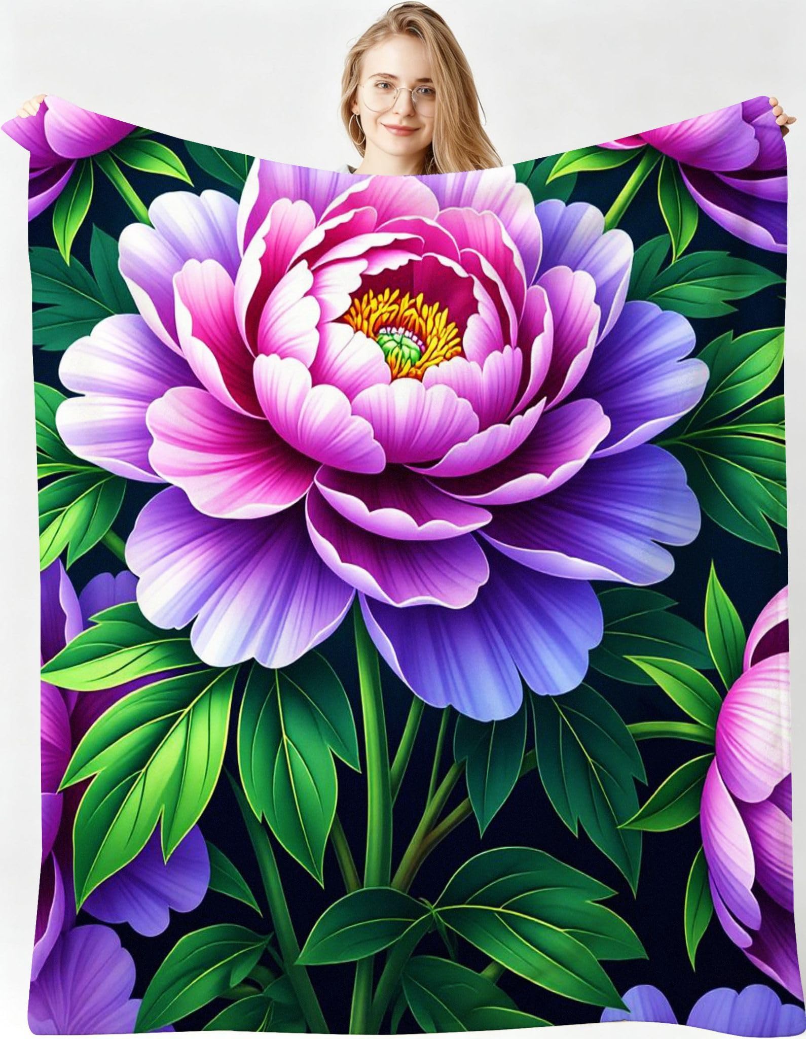 Wärme Dick Fleecedecke 220X240 cm Violette Pfingstrose, ZQ702