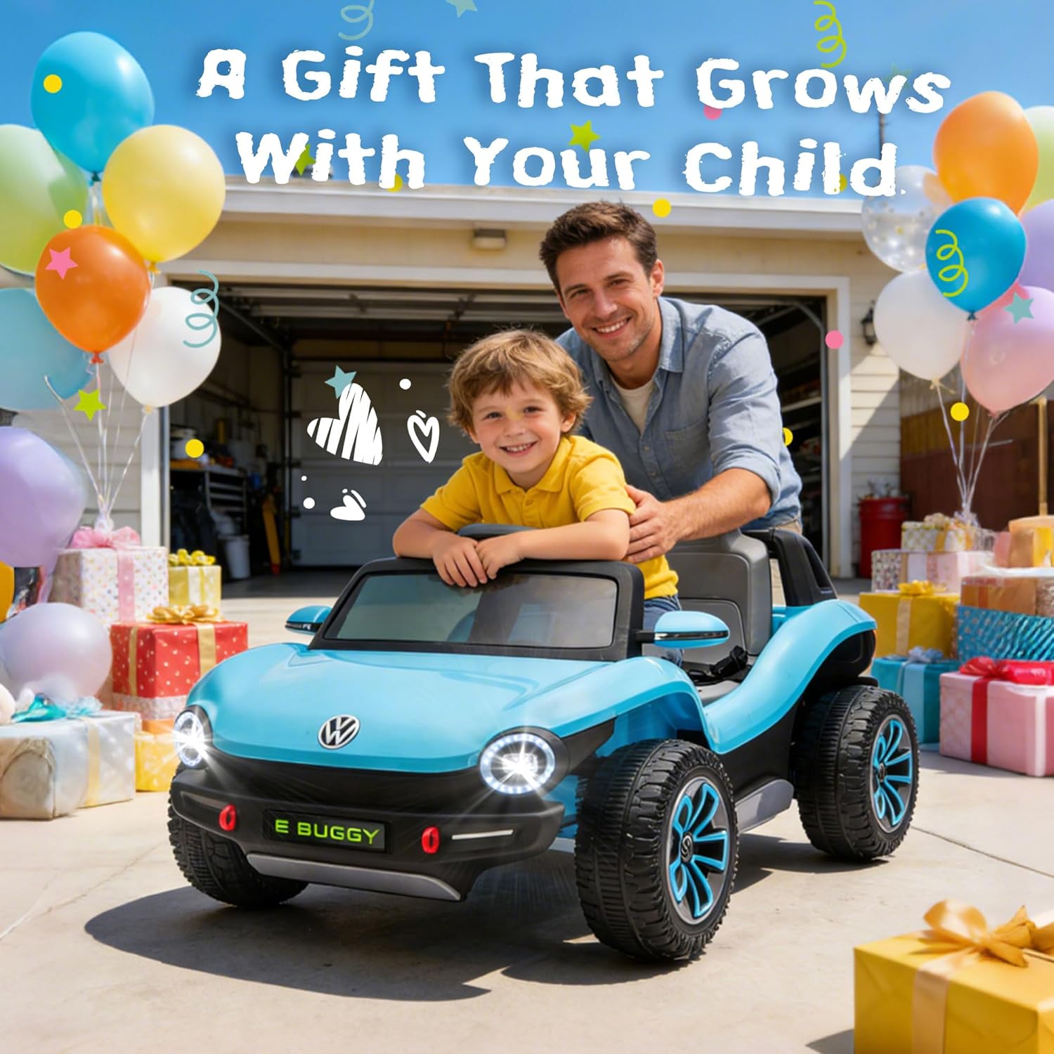 12V Ride On Car for Kids, Licensed Volkswagen Beetle Ride on Toys with Remote Control, Rear Cargo Storage, Music, Lights, 4-Wheel Suspension, Electric Car for Kids Ages 3-5, Blue