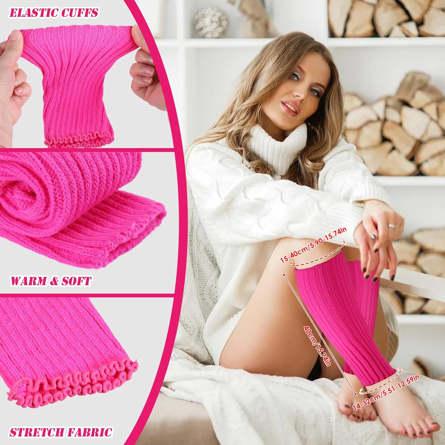 3 Pairs Leg Warmers for Women, 80s 90s Fashion Knit Leg Warmer Socks for Party Dance Sports - Image 6