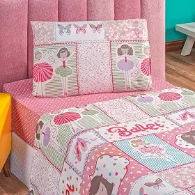 Jogo de Cama Infantil Solteiro Bouti Kids 03 Pçs Ballet Rosa