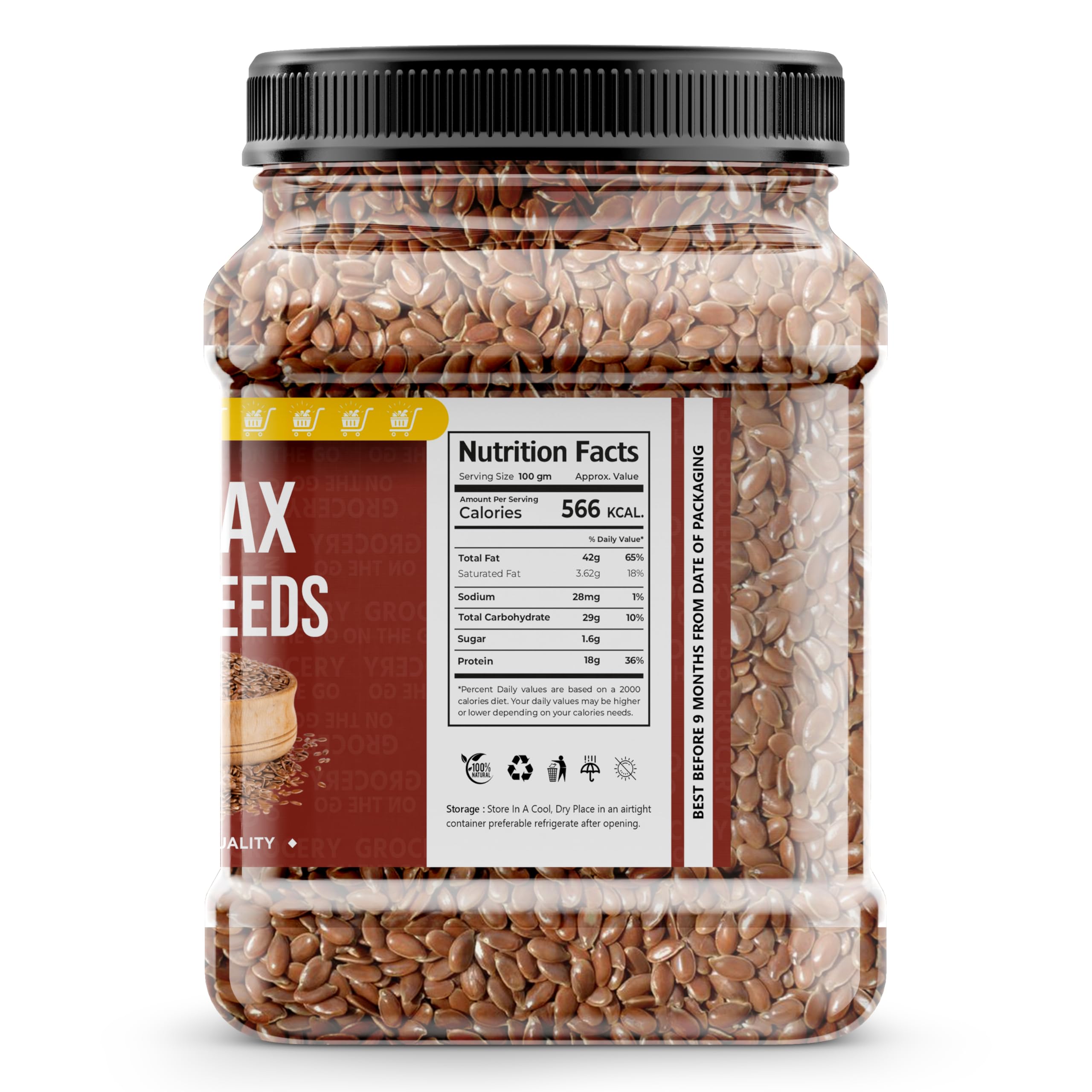 GROCERY ON THE GO Flax Seeds - Alsi Seeds | Flax Seeds for Hair Growth | Raw Seeds for Eating | Source of Iron & Dietary Fibre | Rich in Protein (250gm) 1
