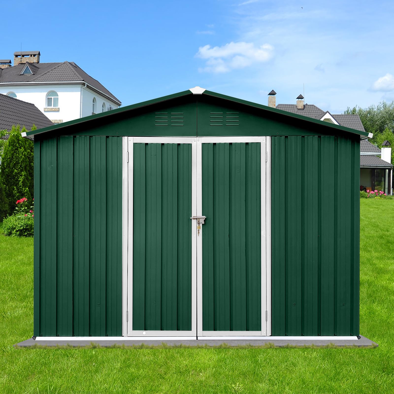 Buy 10x8 FT Outdoor Storage Shed, Large Metal Garden Shed with Pitched ...