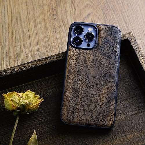 Miniatura 4 de Carveit Funda magnética de madera para iPhone 13 Pro Max madera natural y TPU suave negro Funda protectora de madera única y elegante a prueba de