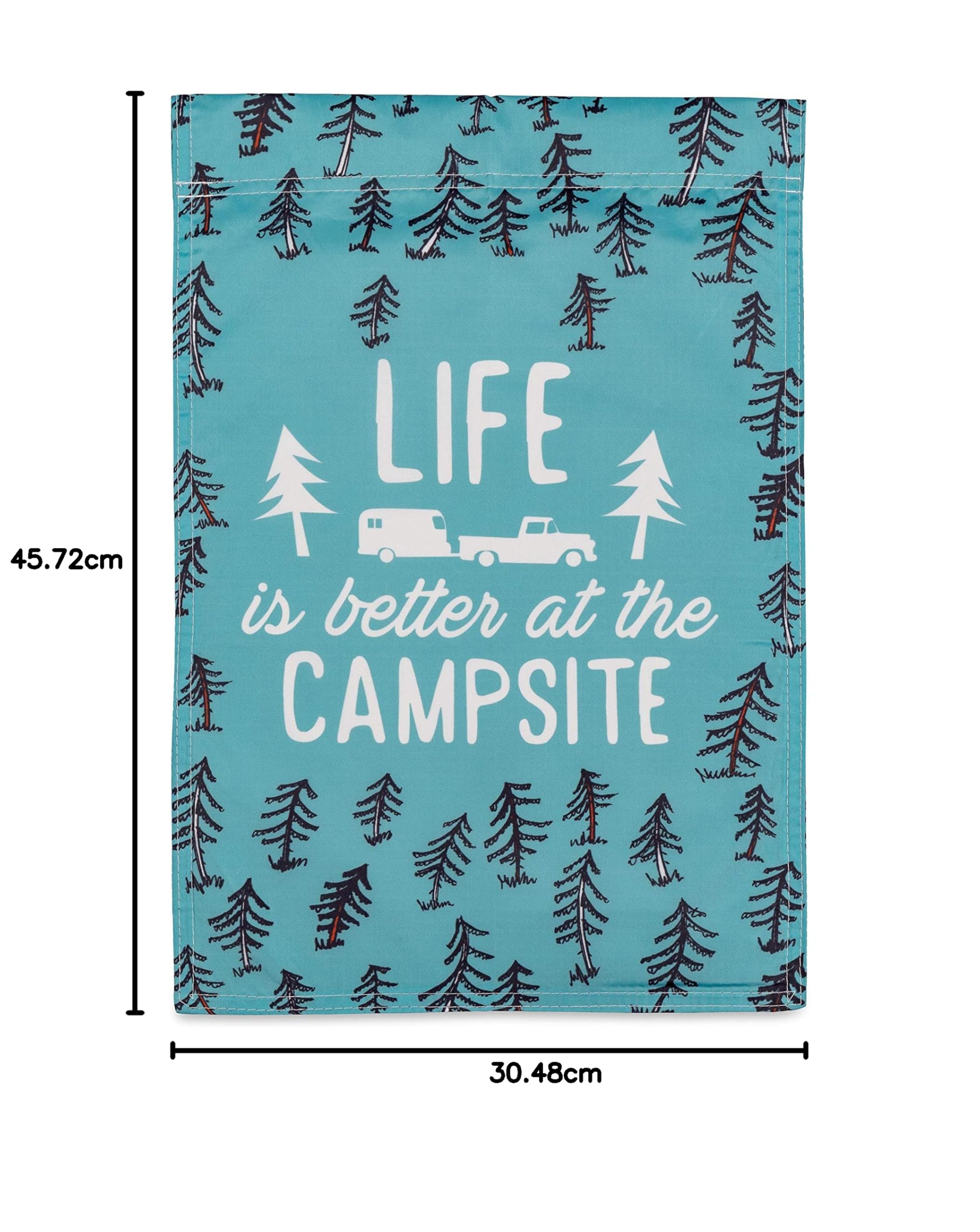 Camco 53308 Life is Better at The Campsite Gartenflagge, 30,5 x 45,7 cm – der perfekte Gruß für Ihren Hof oder Campingplatz – verfügt über EIN Wohnmobil-Skizzen-Design.