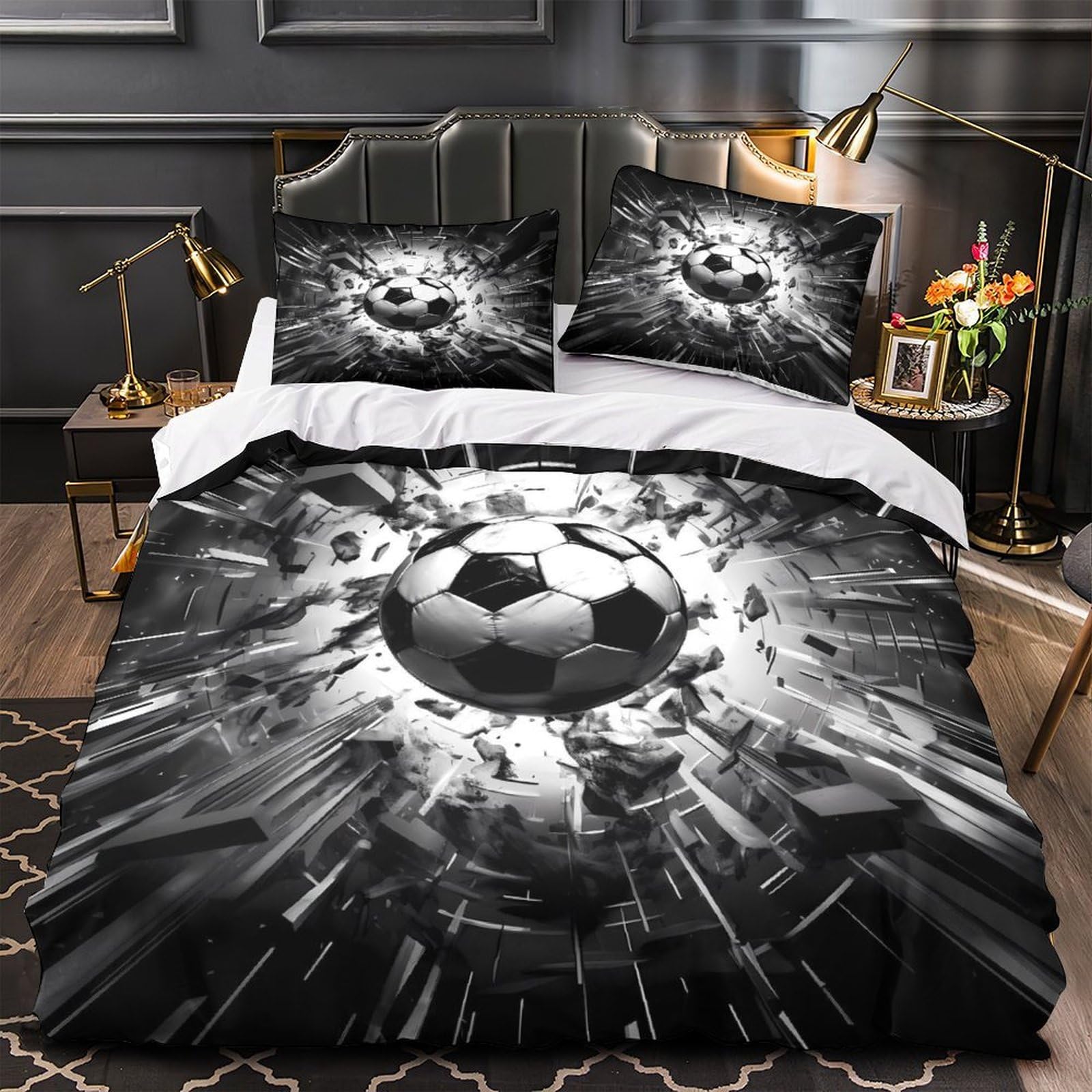 Housse de couette foot 135x200 anti-bouloche et facile à laver avec zip