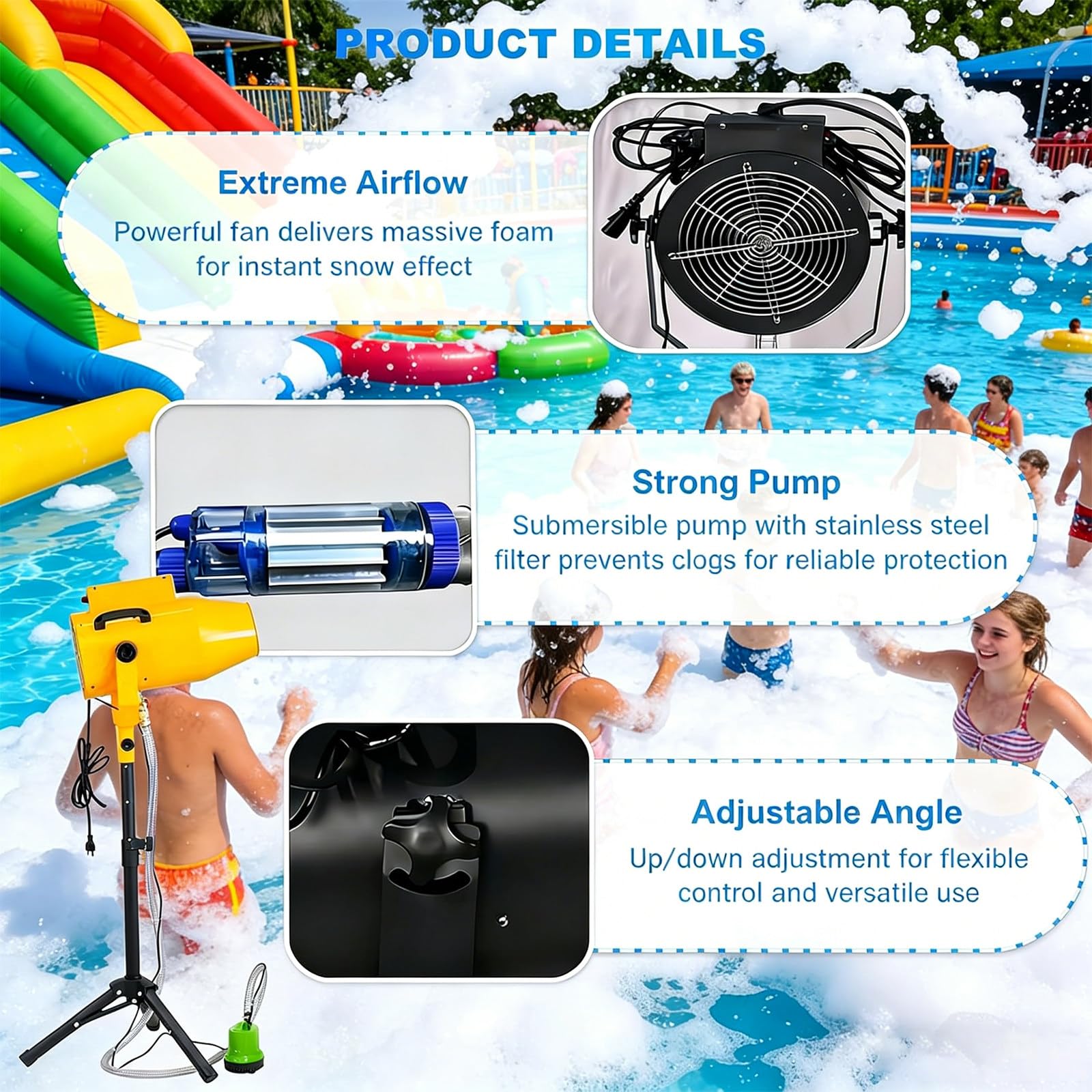 1200-W-Schaumkanone, Wasserspielzeug für Kinder – Der Neue Seifenblasen-Macher, perfekt für Geburtstage, Feiern und sommerliche Poolpartys im Garten.