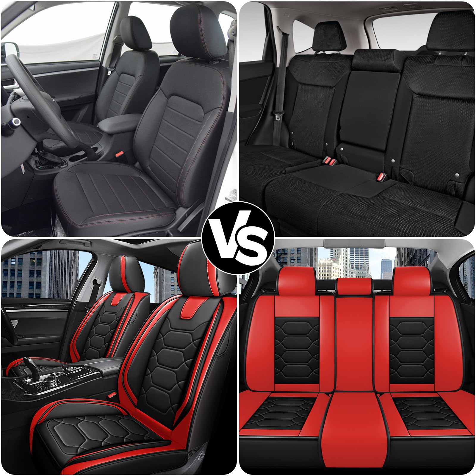 Fundas Asientos Coche Universales para Mini John Cooper Works F54 F55 F56 F57 F60, Cuero Napa Transpirable，Doble Fila 5 Plazas,Resistente A Los Arañazos(Black Red)