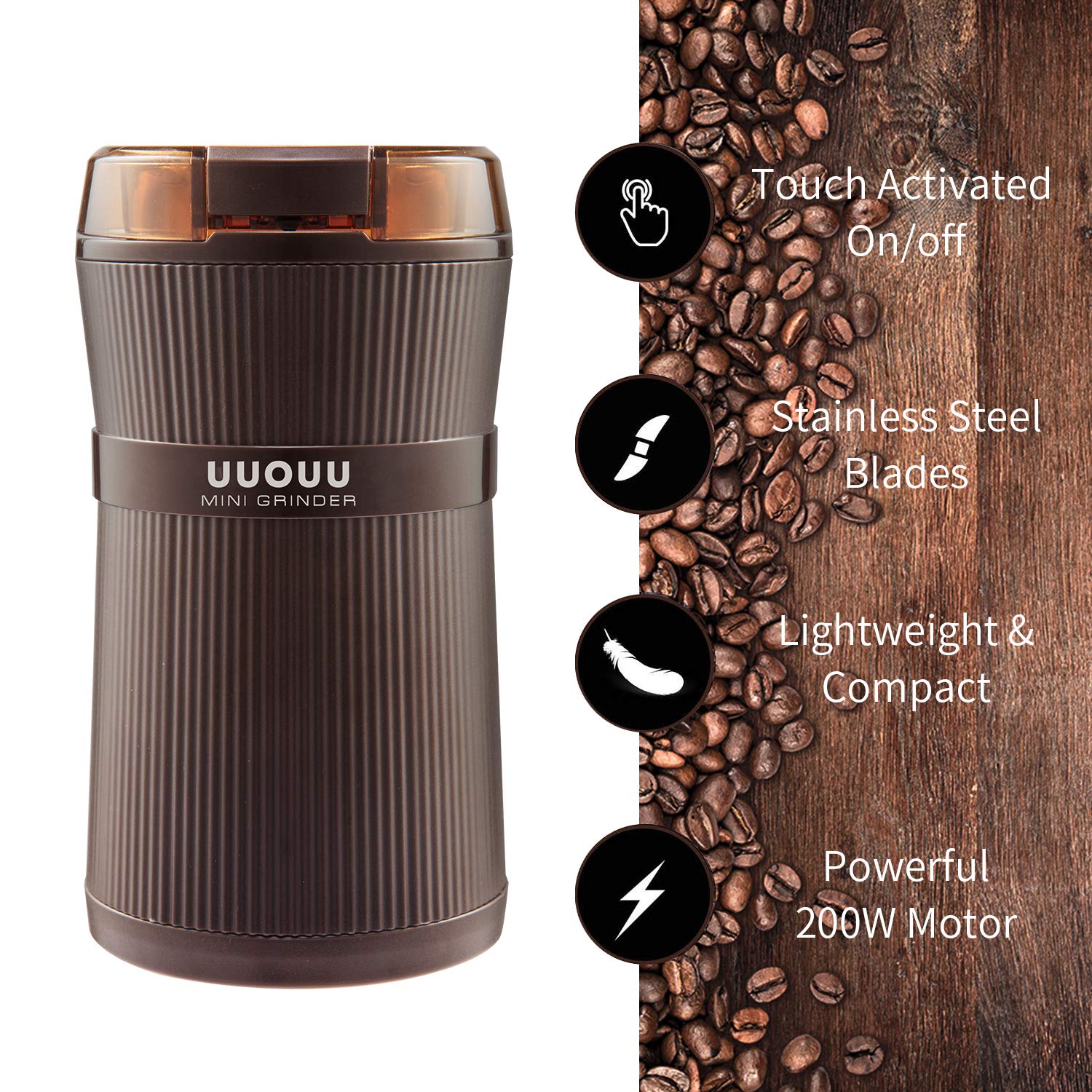 Buy Coffee Grinder with Brush, UUOUU 200W Washable Bowl Spice Grinder