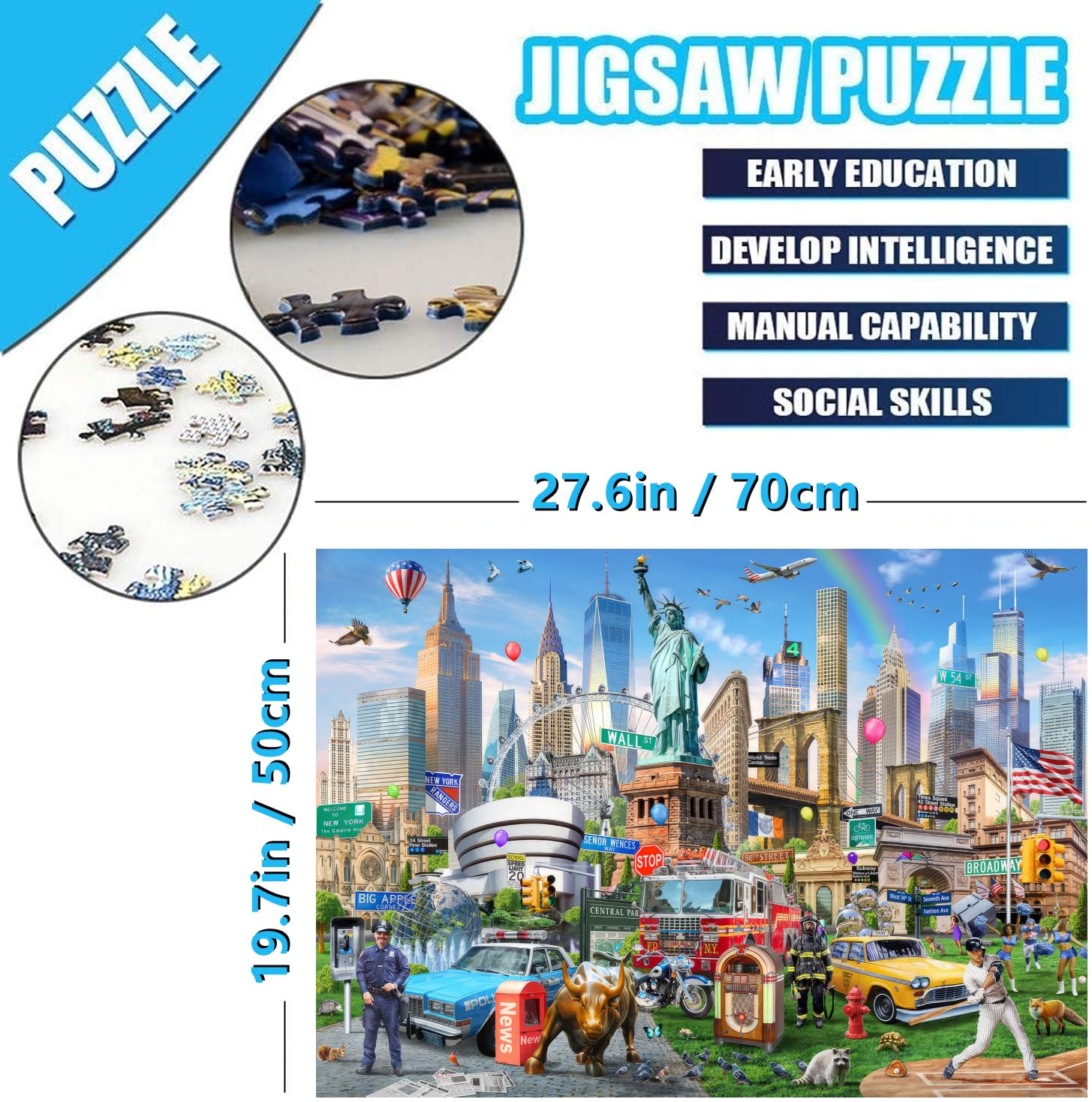 Jigsaw Puzzles for Adults 1000 Piece New York City 27.56 x 19.69 Inch Jigsaw Puzzle for Adults Educational Game 1000 Pieces New York Landmarks Puzzles for Adult - Image 4