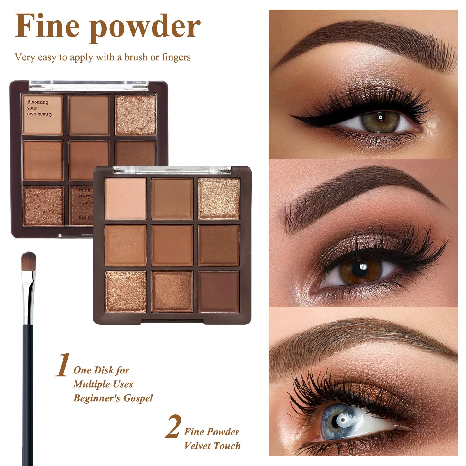 INBOLM Brown Eyeshadow Palette, 9 Colour Chocolate Eyeshadow Palettes,Waterproof Long Lasting Nude Eyeshadow Palette,With a Mixture of Browns, Multipurpose Eyeshadows for Women - Image 3