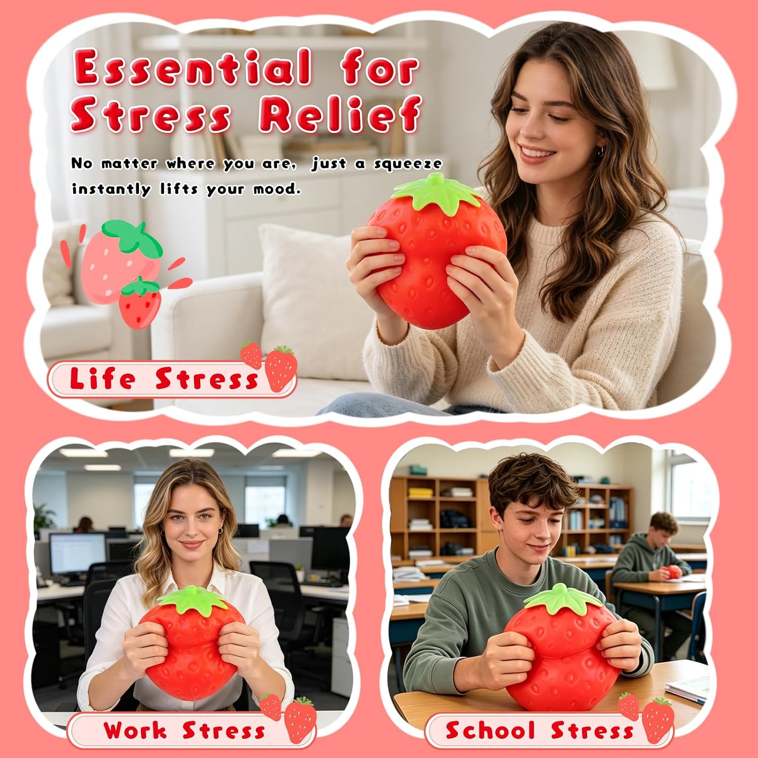 6 Inch Giant Strawberry Squishy Slow Rising Stress Relief Toy, Realistic Soft Fruit Squeeze Fidget Sensory Toy, Desk Decor Party Favor Gift for Adults