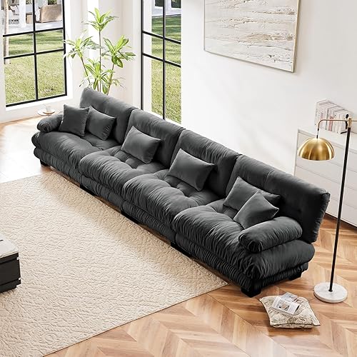 Vista 65 de Otomana gris para sofá modular seccional, asiento de tela de terciopelo para sofás seccionales de gran tamaño para sala de estar, dormitorio