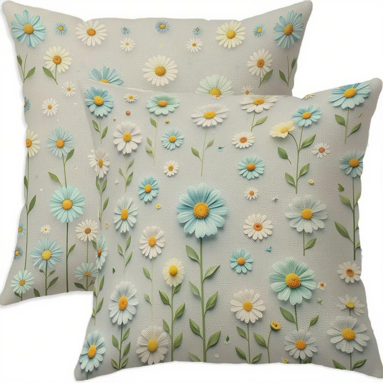 Housse coussin 70x70cm bleu clair en lin imperméable lot de 2