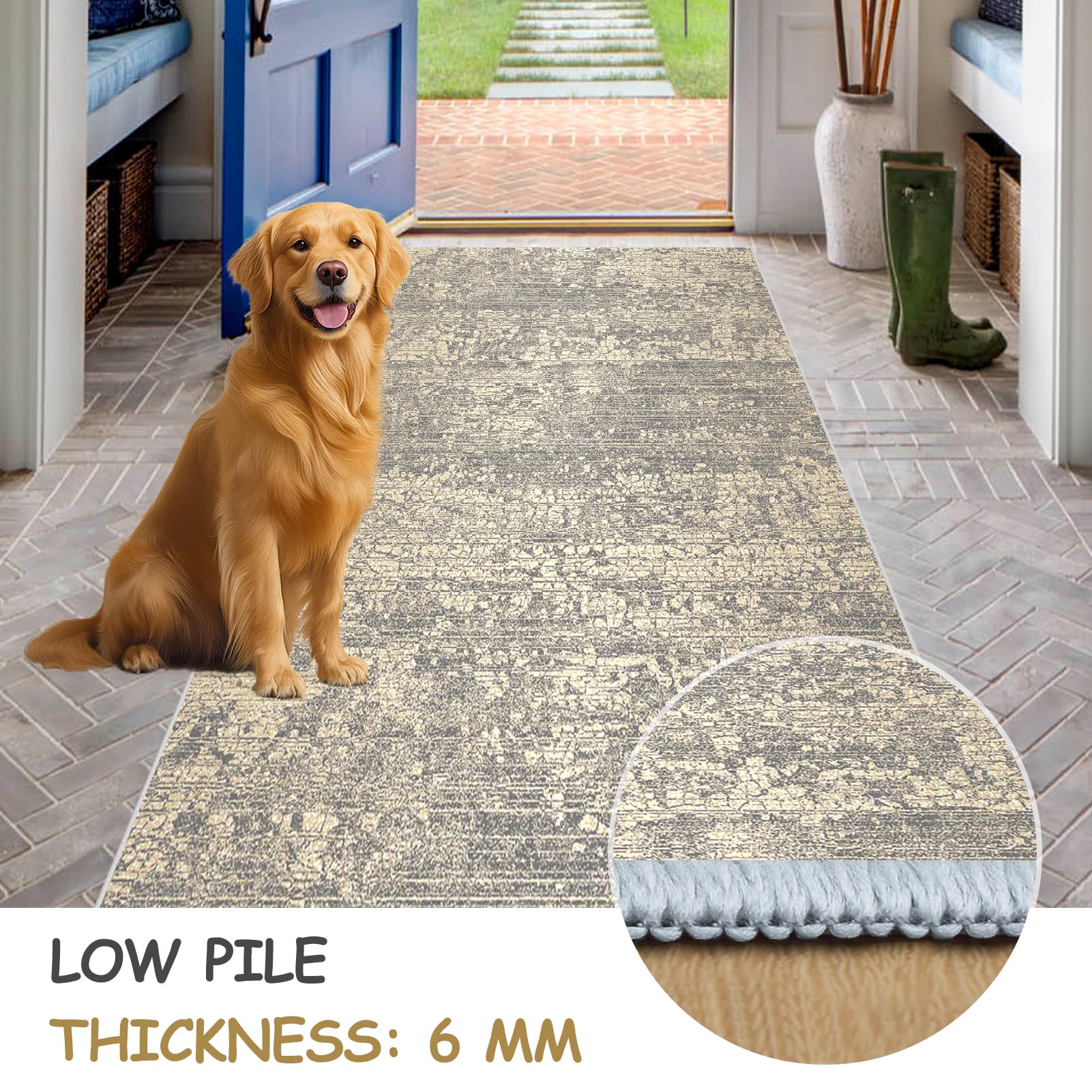 Dywaniki do przedpokoju, zmywalne, do kuchni, przedpokoju, biura, sypialni, antypoślizgowy dywan z akcentem podłogowym, do domu, 90 x 260 cm, beżowy
