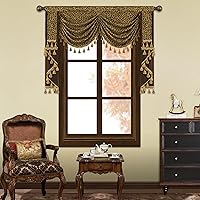 Vista 17 de Loom and Mill Cenefas de cascada de lujo para ventanas, elegantes cenefas de cortina de jacquard gruesas con borlas para sala de estar, decoraciones