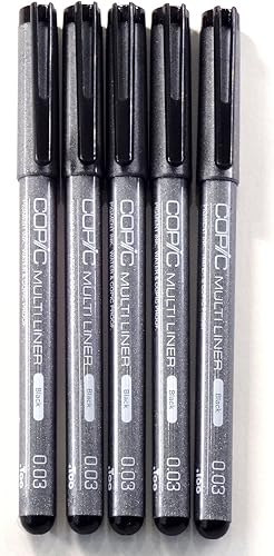 Copic Marker Multiliner 0.03 Tinta a base de pigmentos negros × 5 bolígrafos (importación de Japón)