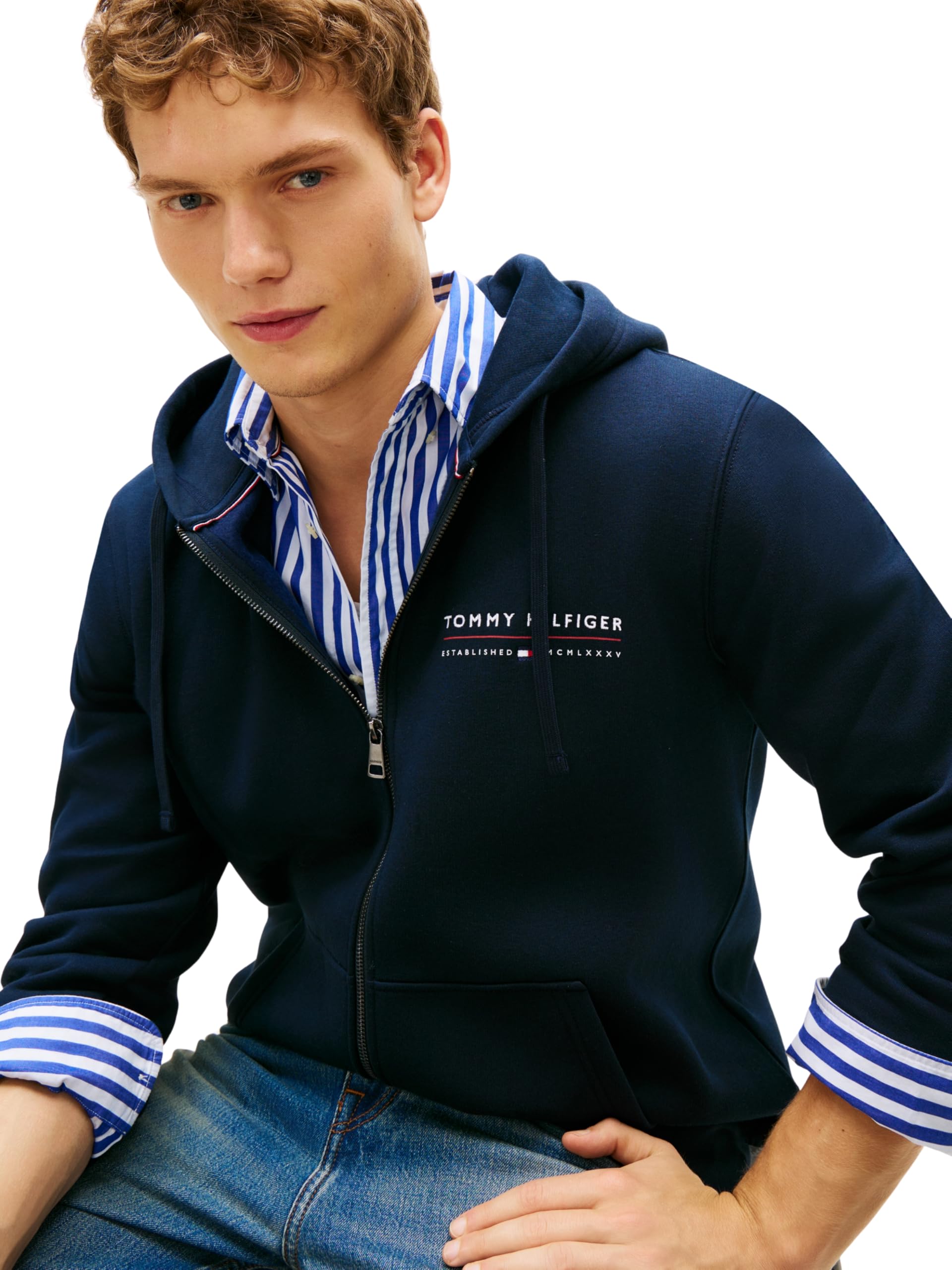 Tommy Hilfiger Herren Kapuzenpullover mit durchgehendem Reißverschluss