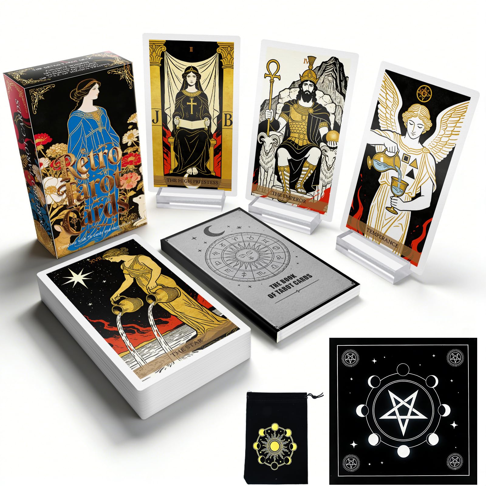 Powerful Vintage Black Tarot Cards Set with Guidebook, 78 Cards Tarot Deck
