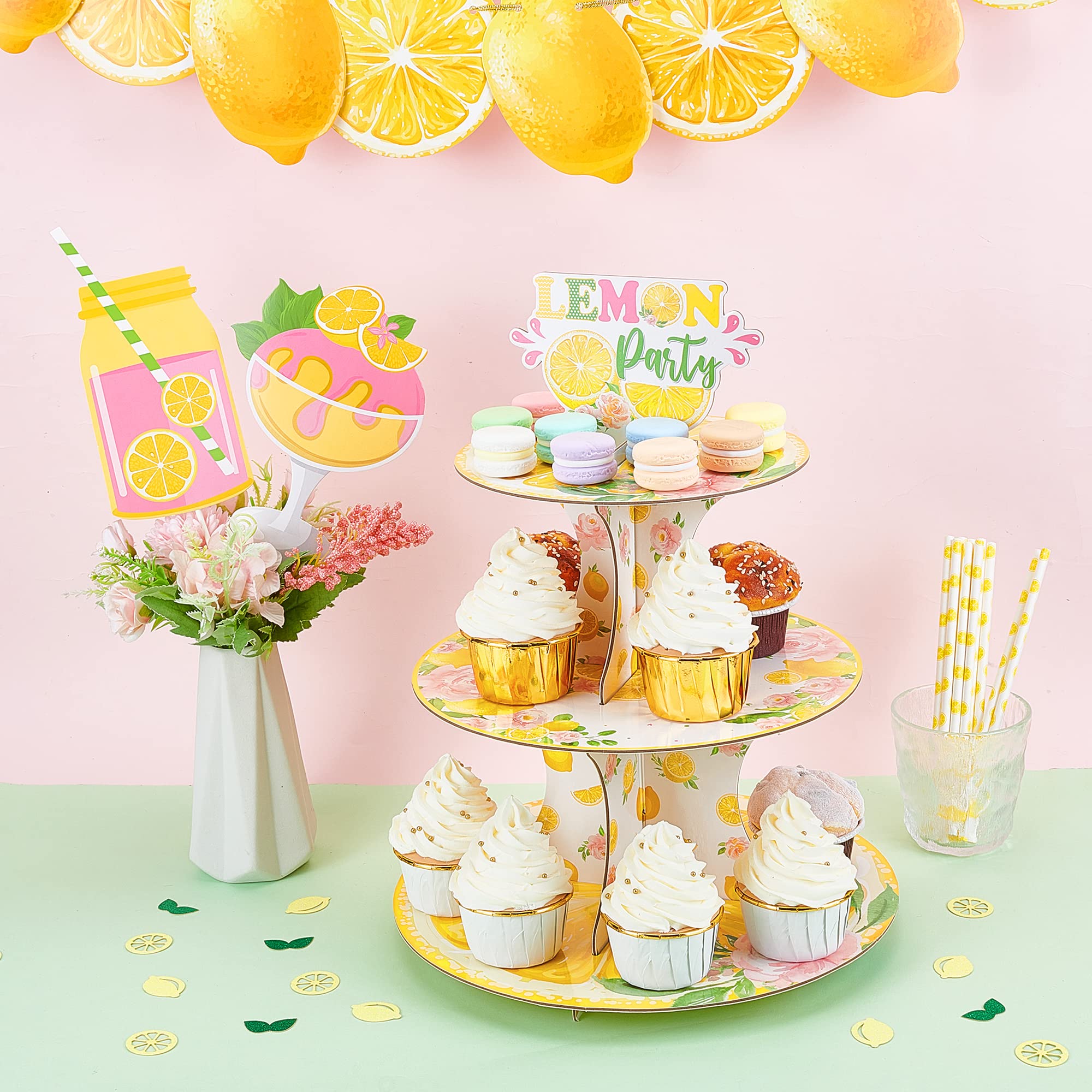 Lemon Party Decorations, 3 Tier Lemon Cupcake Stand Lemon Dessert Holder Cake Tower Pastry Display Round for Lemon Birthday Baby Shower Main Squeeze Bridal Shower