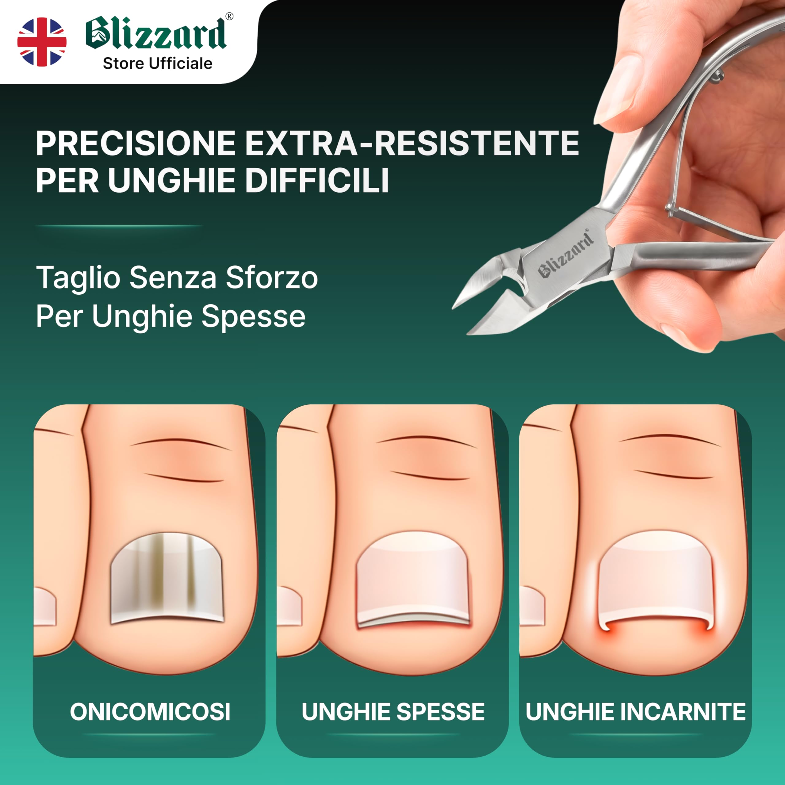 Blizzard Tronchesino Unghie Piedi Professionale per Unghie Spesse e Incarnite - Tagliaunghie Podologia in Acciaio Inox - Per Anziani e Uomo - Set Pedicure con Lima - 14 cm Taglio Obliquo Luna