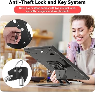 AboveTEK Anti-Theft Tablet Stand iPad Locking & Security Stand, Countertop & Wall Mount POS Stand, 360 Swivel Kiosk Stand for iPad/iPad Air/iPad Pro Ideal for Retail Business (Black)