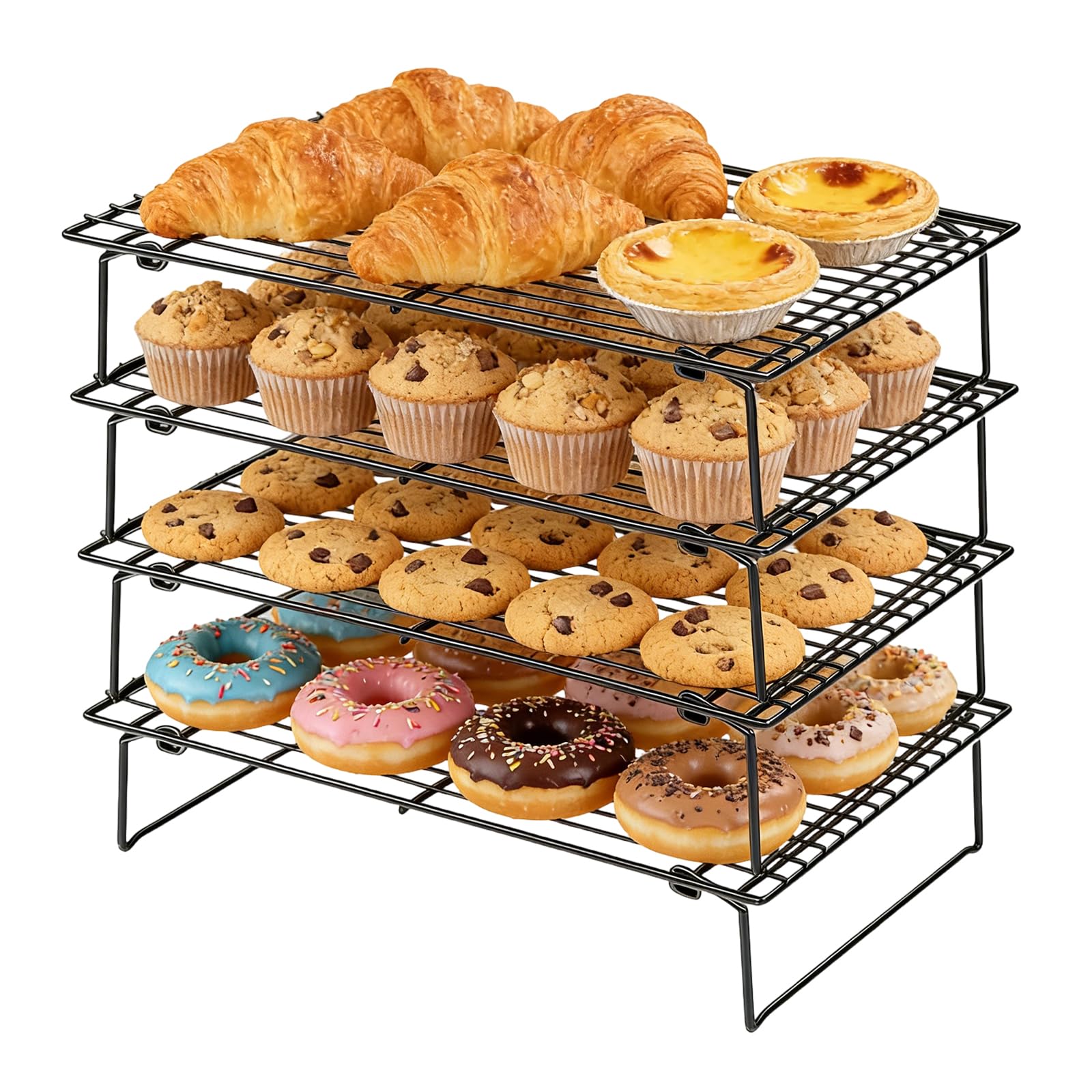 Sifxouped Juego de 4 Rejillas de Enfriamiento Apilables 40 x 25 cm Rejillas para Tartas con Revestimiento Antiadherente Plegables Aptas para Galletas Tartan sin BPA Aptas para Horno Lavavajillas