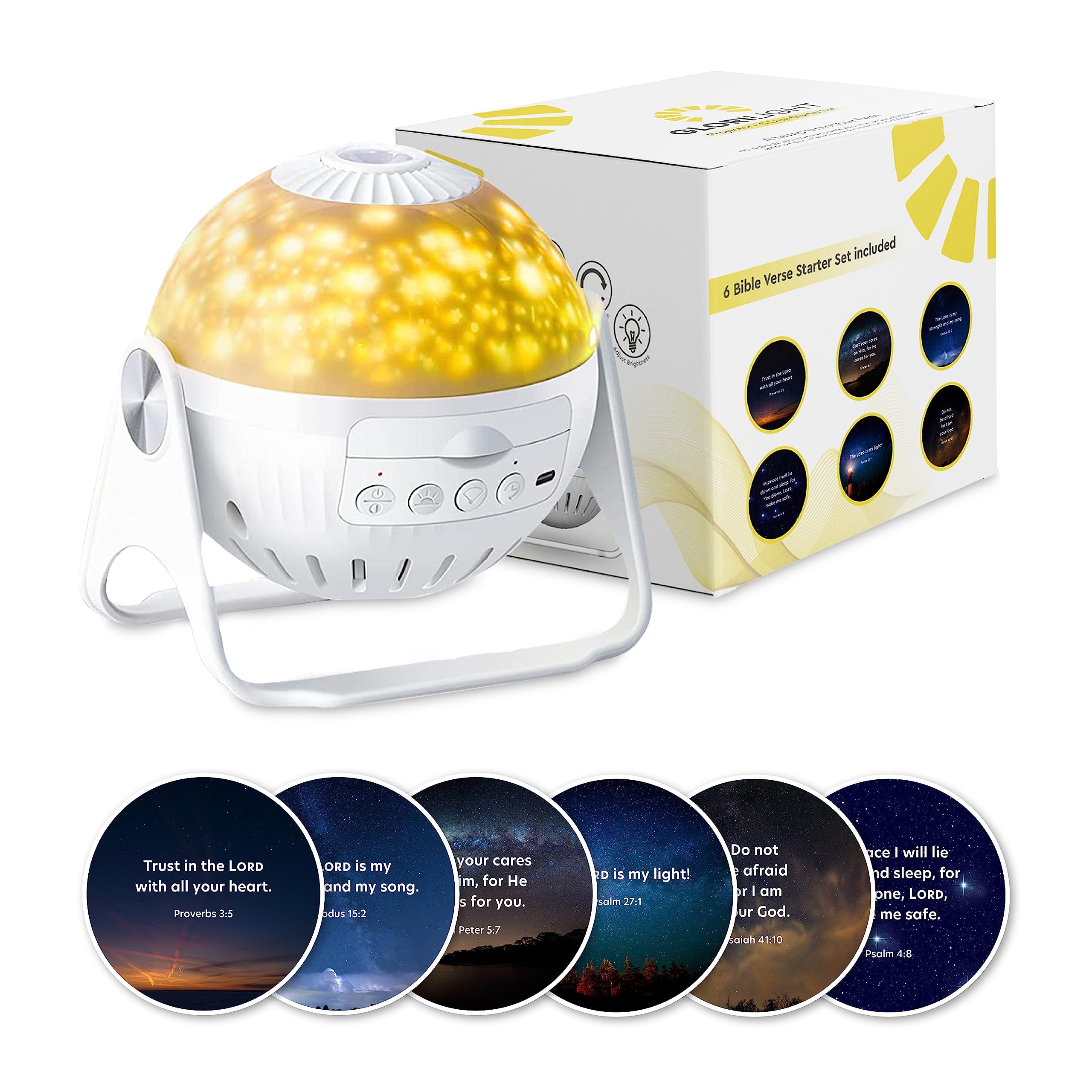 GLORILIGHT HD Projector Night-Light Starter Set, Project Bible Verses on Walls or Ceilings, Includes 6 Interchangeable Discs, Help Children Live by The Truth of God's Word, Bible Education for Kids