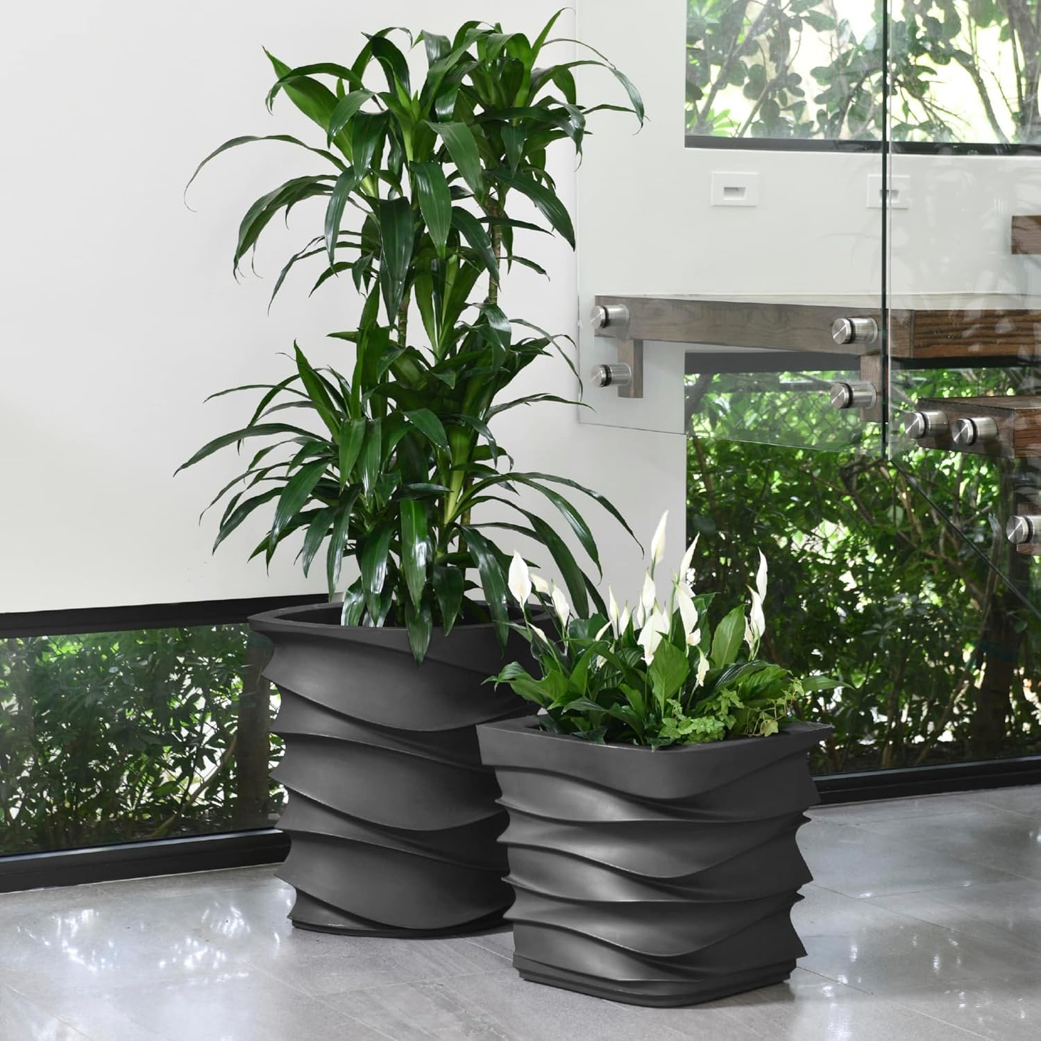 Crescent Garden Eye Am Modern Planter, Indoour/Outdoor Large Flowerpot, 26" W x 26" H (Slate-Gray)