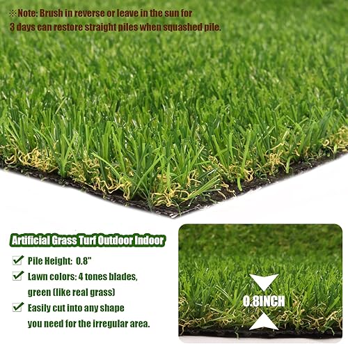 Miniatura 2 de Heyroll Césped artificial realista, 13 x 31 pies, césped artificial sintético, alfombra de césped verde de 0.78 pulgadas con agujeros de drenaje