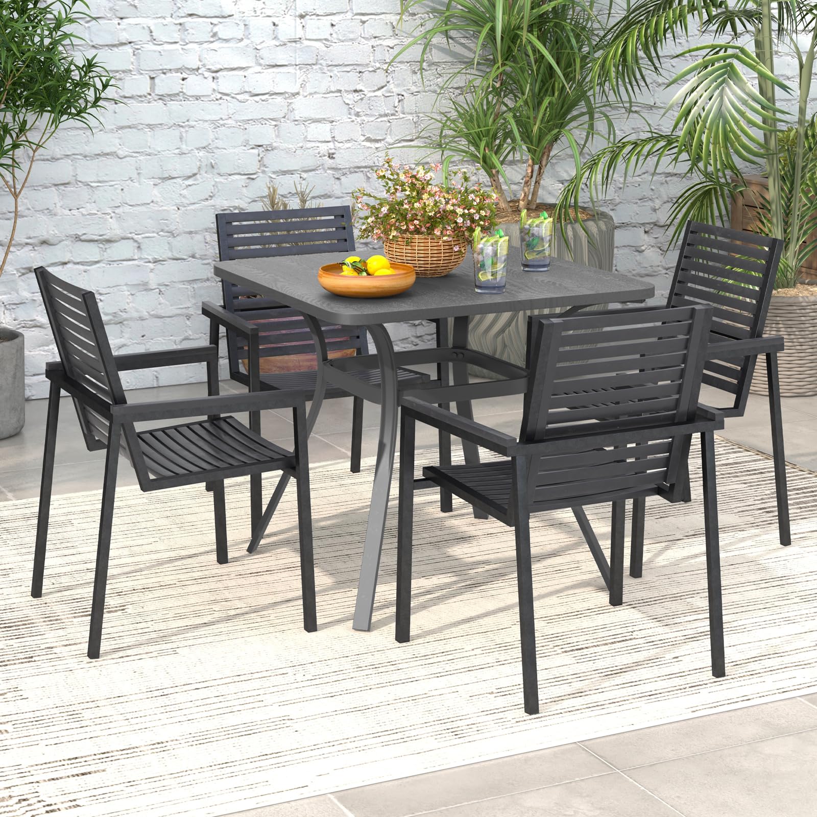 COSTWAY Tavolo da Pranzo da Giardino di 80 cm, Tavolo Quadrato in Metallo con 4 Gambe Curve, Tavolo da Pranzo Pesante a 4 Posti, per Giardino, Terrazza, e Piscina, Portata 65 kg, 80 x 80 x 73 cm