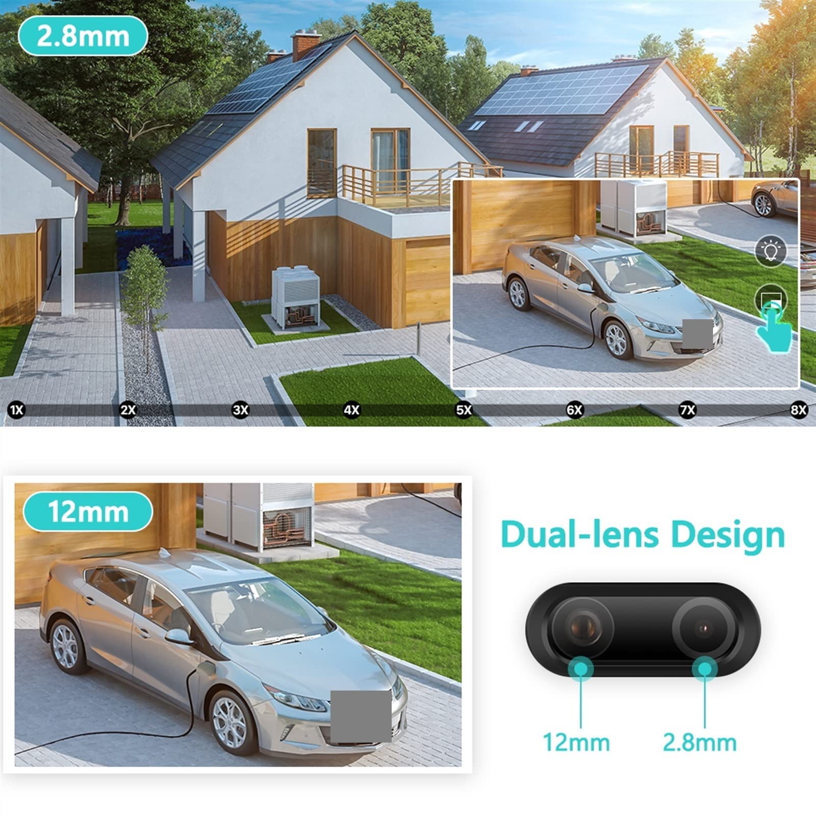 Telecamera WiFi Esterno, 4K 8MP 8X Hybrid Zoom PTZ IP Camera Outdoor Wide Dual Lens AI Human Detection 4MP Audio CCTV Videosorveglianza Cam,Sicurezza, Antifurto(4MP with 32G Card)