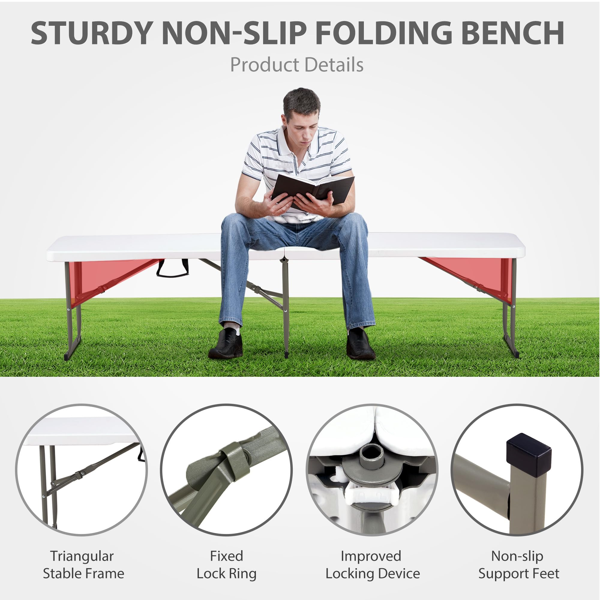 Amazon.com: Candockway 6ft Plastic Folding Bench with Carrying