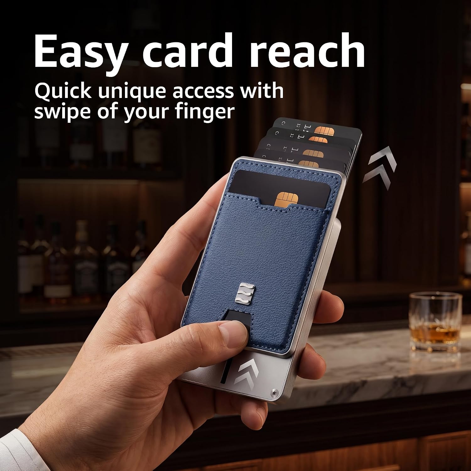 VENICE RFID Blocking Wallet, Minimalist Card Holder with Quick Access, Vegan Leather & Brushed Aluminum, Gift-Ready Packaging (Platinum Blue) image 2
