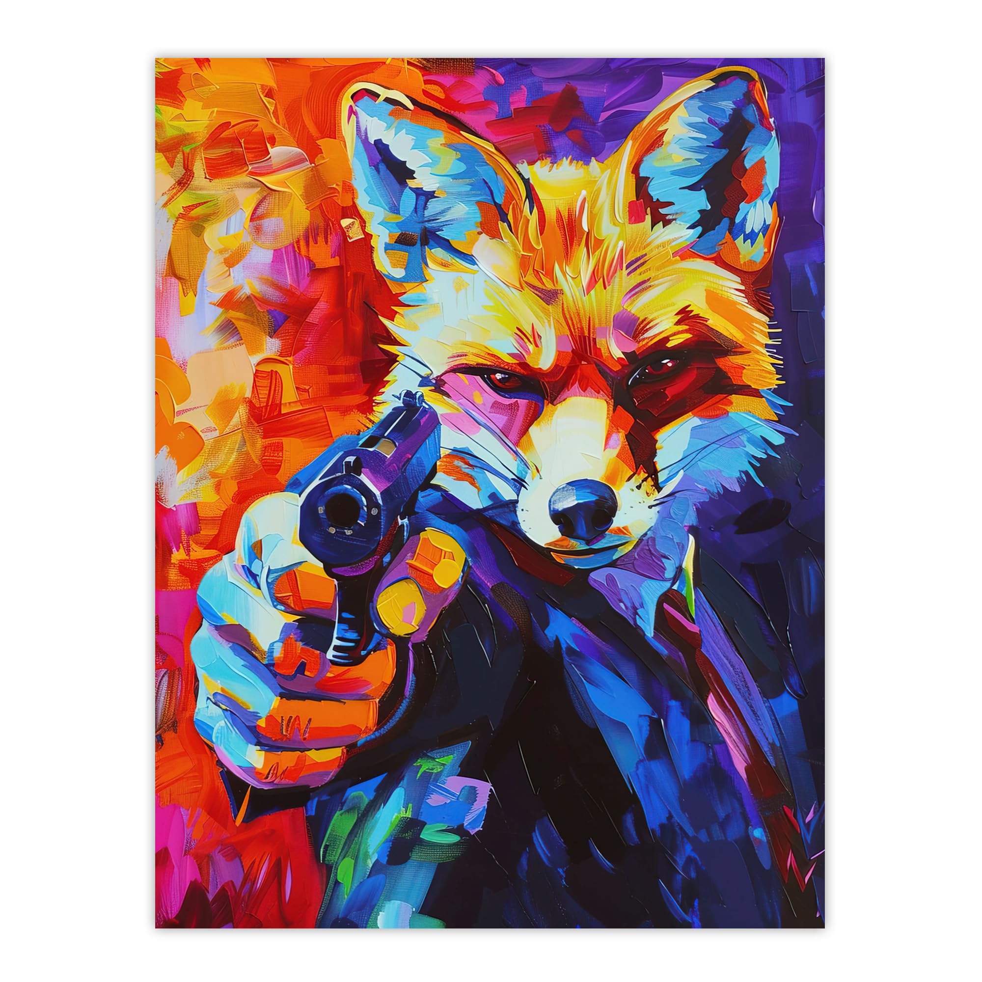 Artery8 Fox Secret Agent Vibrant Conceptual Art Portrait Man Cave Extra Large XL Wall Art Poster Print