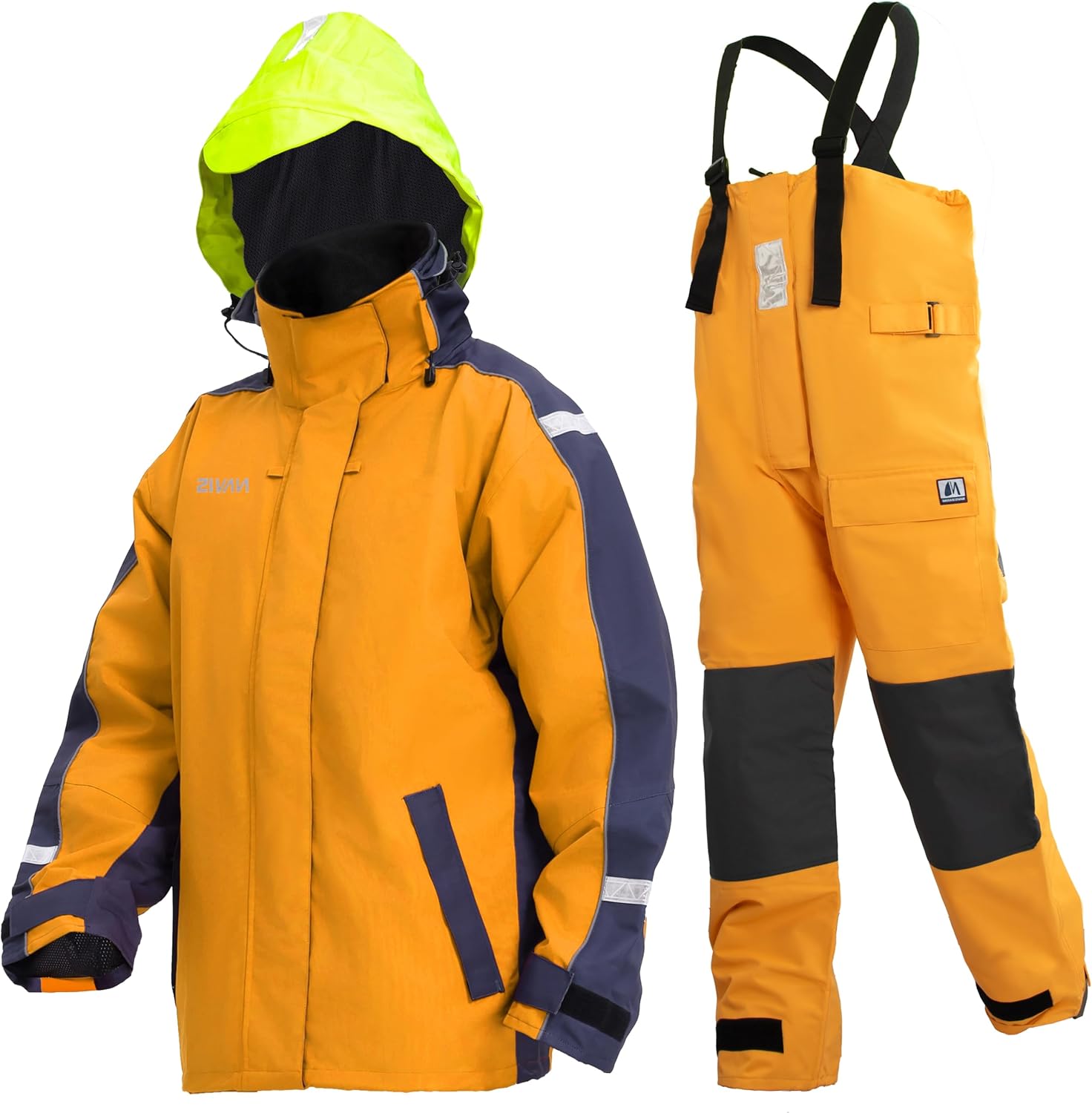 Men's Coastal Sailing Jacket&Bib Pants Combo-Waterproof, Breathable Offshore Hard Shell, Durable Gear