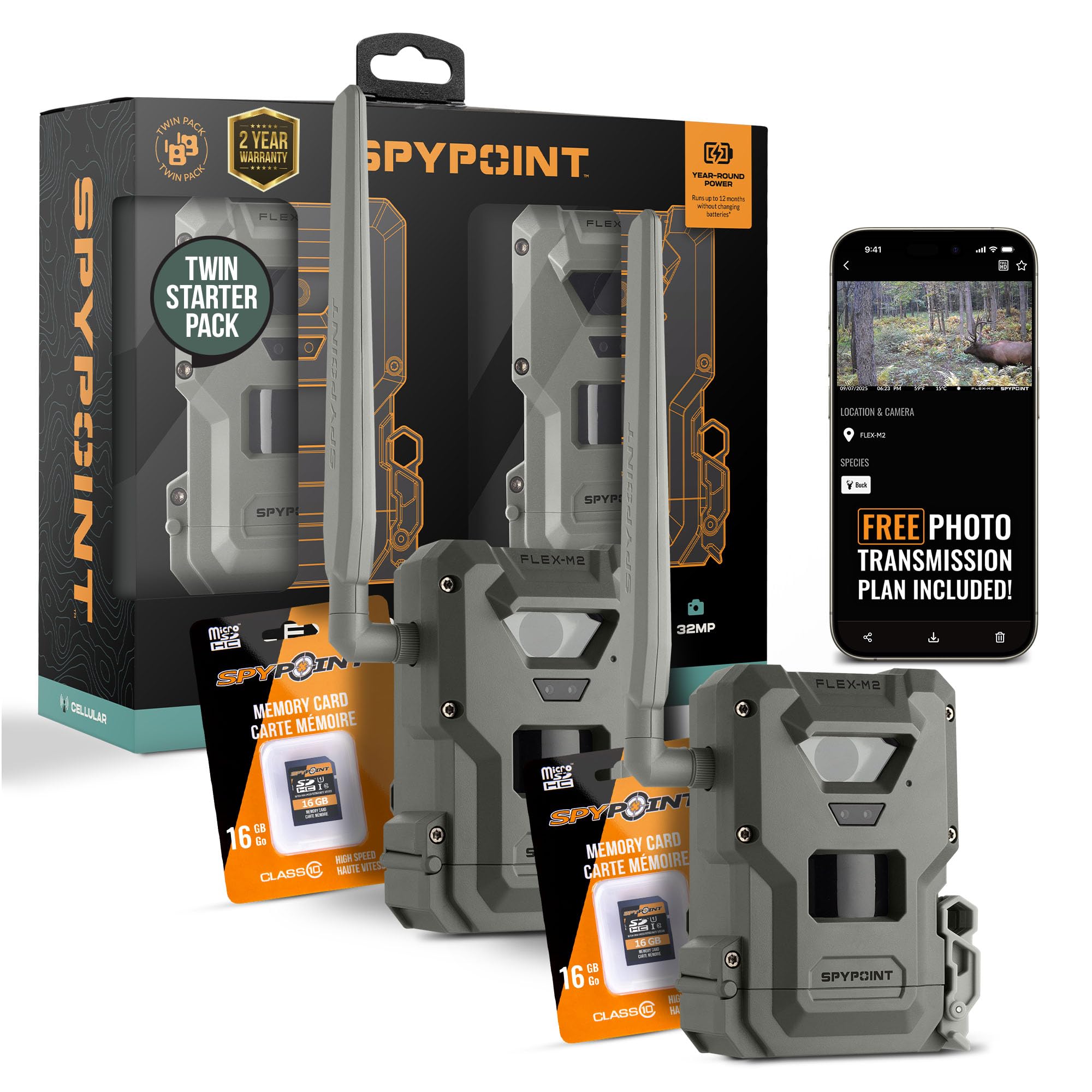 SPYPOINT Flex-M2 Twin Starter Pack, 32MP, GPS, Dual-SIM