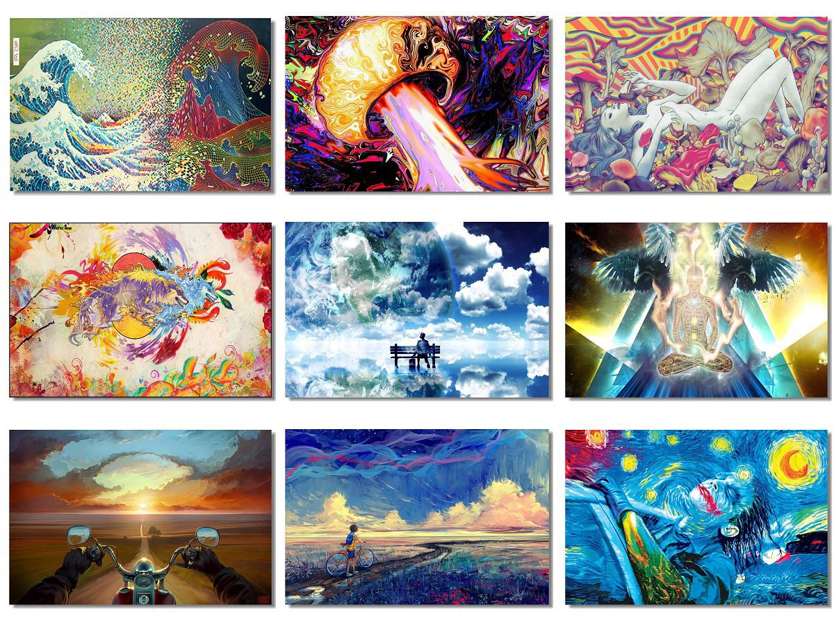 SmartWallStation 9X Fabric Poster Psychedelic Trippy Colorful Trippy Surreal Abstract Astral Digital Wall Art Prints 20x13 (50x33cm) (10-18)