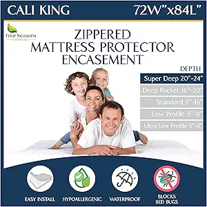 Super Deep Pocket Mattress Encasement - Cal King - Zippered Bedbug Waterproof Protector for Very Deep Mattresses 20-24 inch Depth
