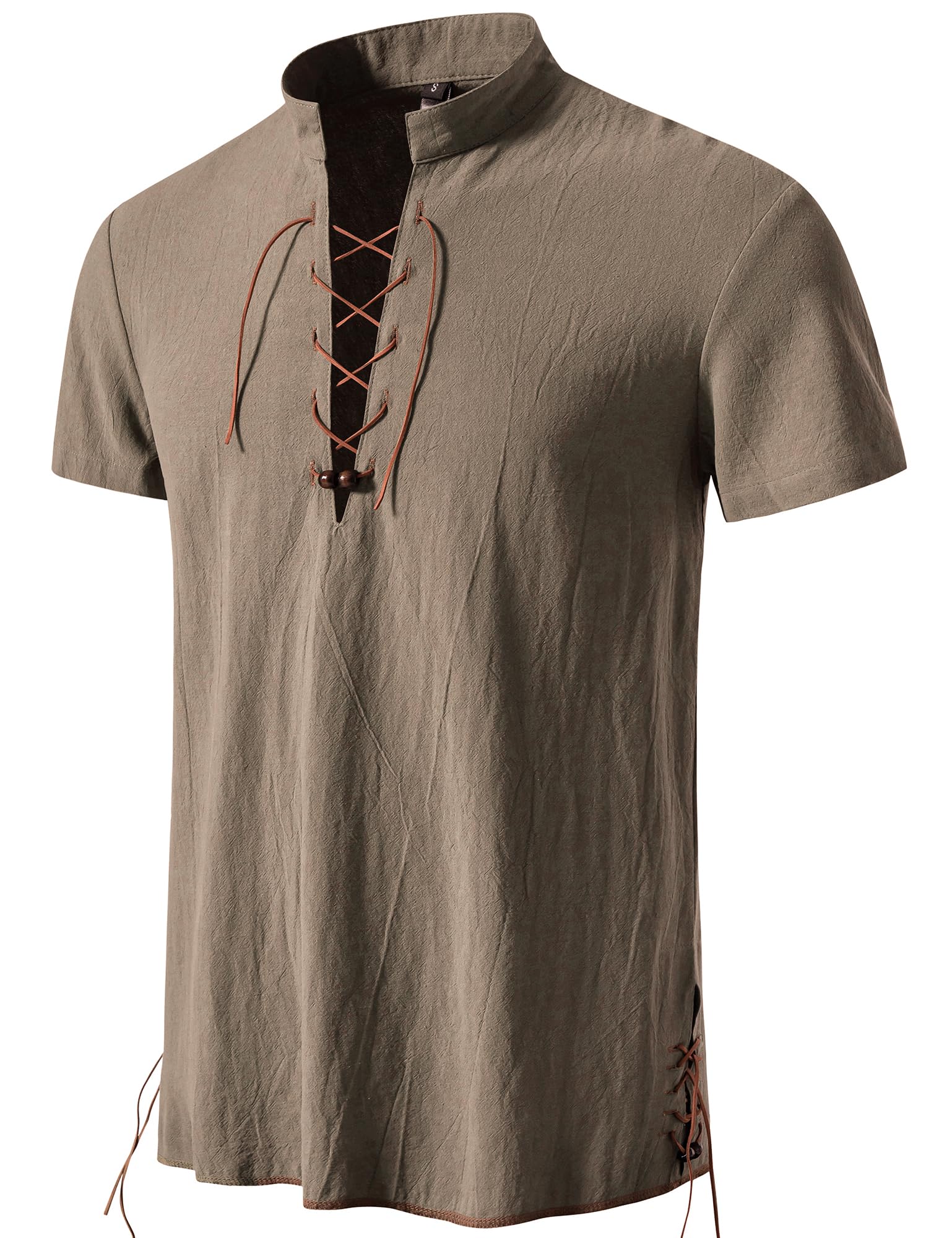 PARKLEES Men's Viking Medieval Retro Cotton Lace Up Costumes Brown XL — image 1