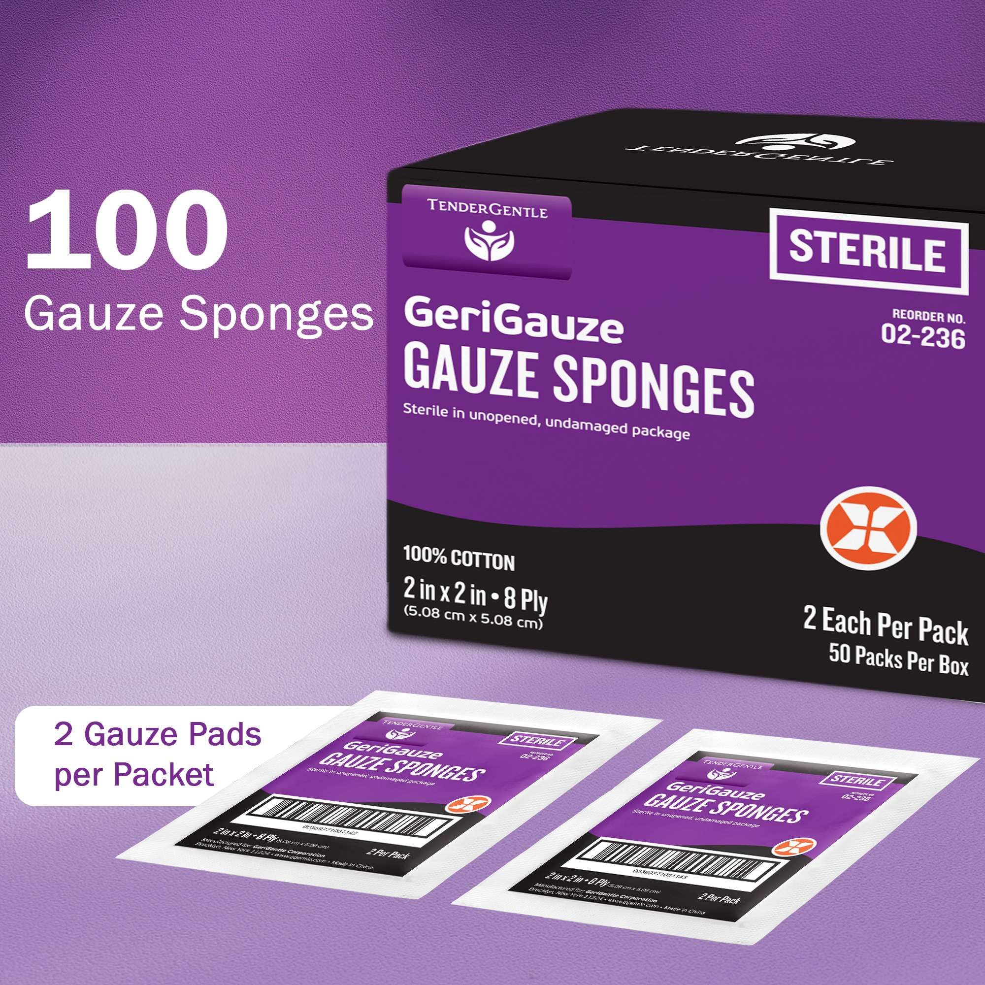 2x2 Gauze Sponges - 100 Gauze Pads Individually Wrapped in Packs of 2 for Medical Facilities, Wound Care, and First Aid - 8 Ply Woven Sterile Pads — Amazon image 6