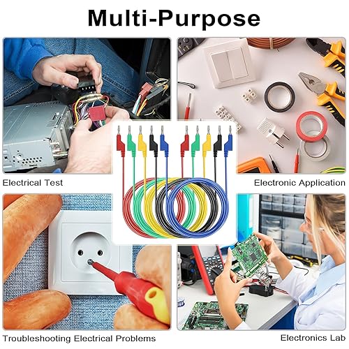 Miniatura 18 de Sumnacon Juego de 5 cables de prueba de enchufe de plátano a plátano, cable de prueba apilable de 0.157 in para multímetro, cable de prueba