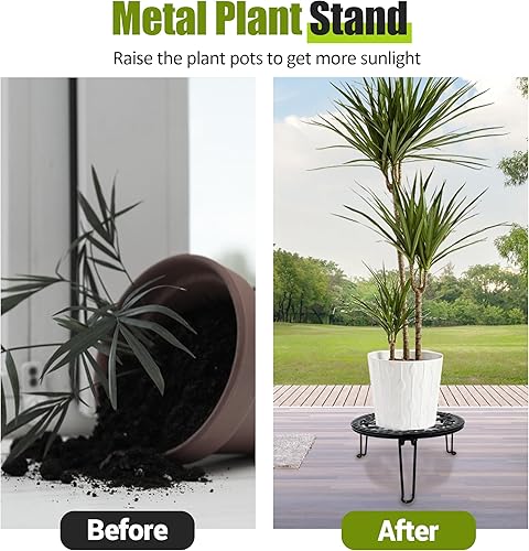 Miniatura 5 de Paquete de 3 soportes de metal para plantas para interiores y exteriores, soportes resistentes para múltiples plantas, soporte para plantas de
