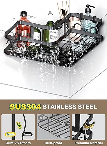 Miniatura 6 de Organizador de ducha esquinero, paquete de 3 estantes organizadores de esquina a prueba de óxido, organizador de ducha de acero inoxidable sin
