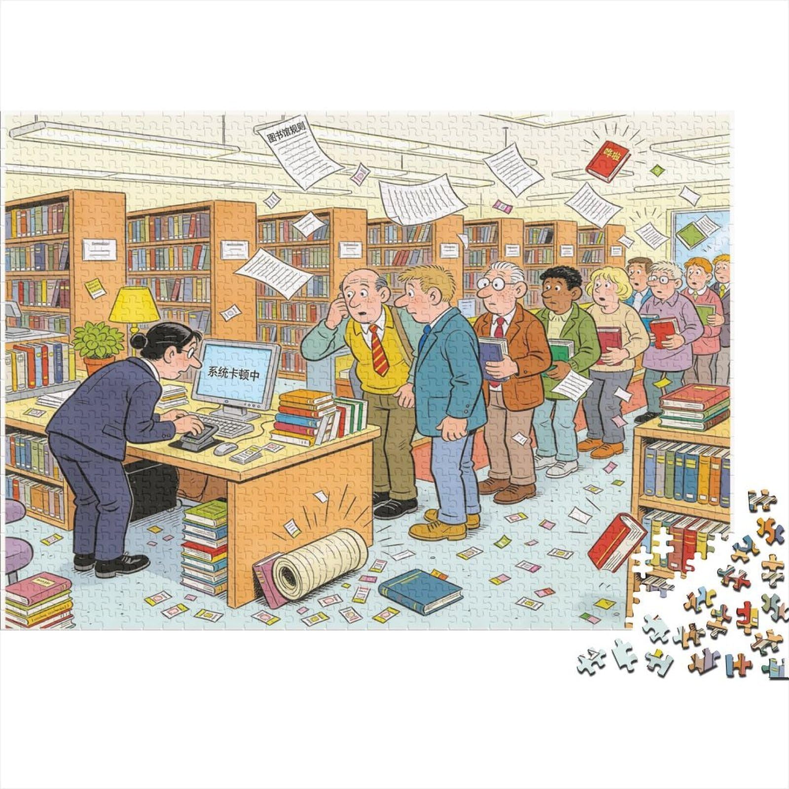 Public Library Librarian Desk Wooden Jigsaw Puzzle Waterproof 1000 Piece Puzzles for Adults Challenging And Brainteasing Educational Games — image 1
