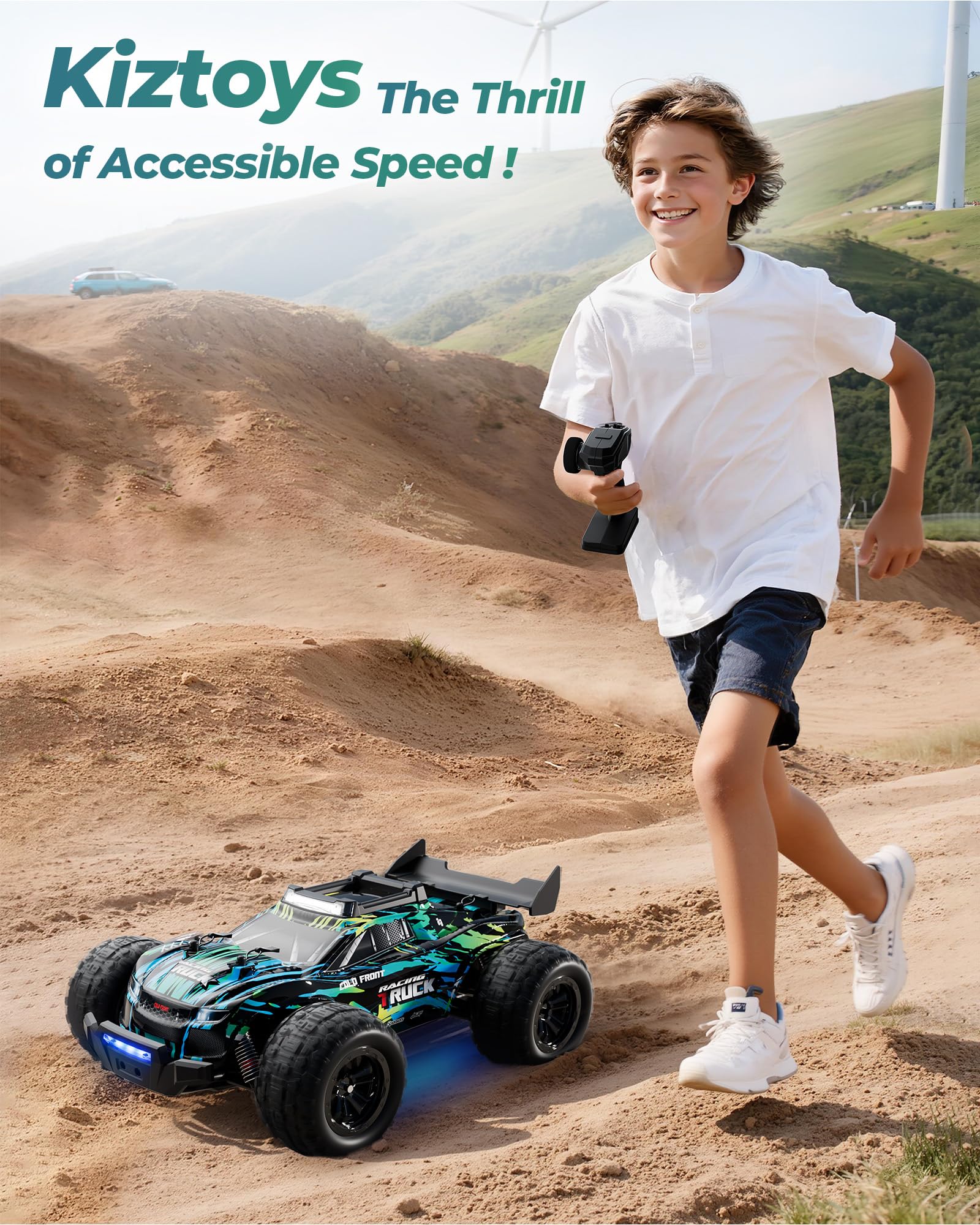 Kiztoys® Voiture Télécommandée, Voiture RC Monster Truck Télécommandée 2,4 GHz 1:16 Proportionnelle 4WD 35+ km/h Tout-Terrain, RC Truggy RTR Tout-Terrain Adapté Aux Adultes gGarçons Filles