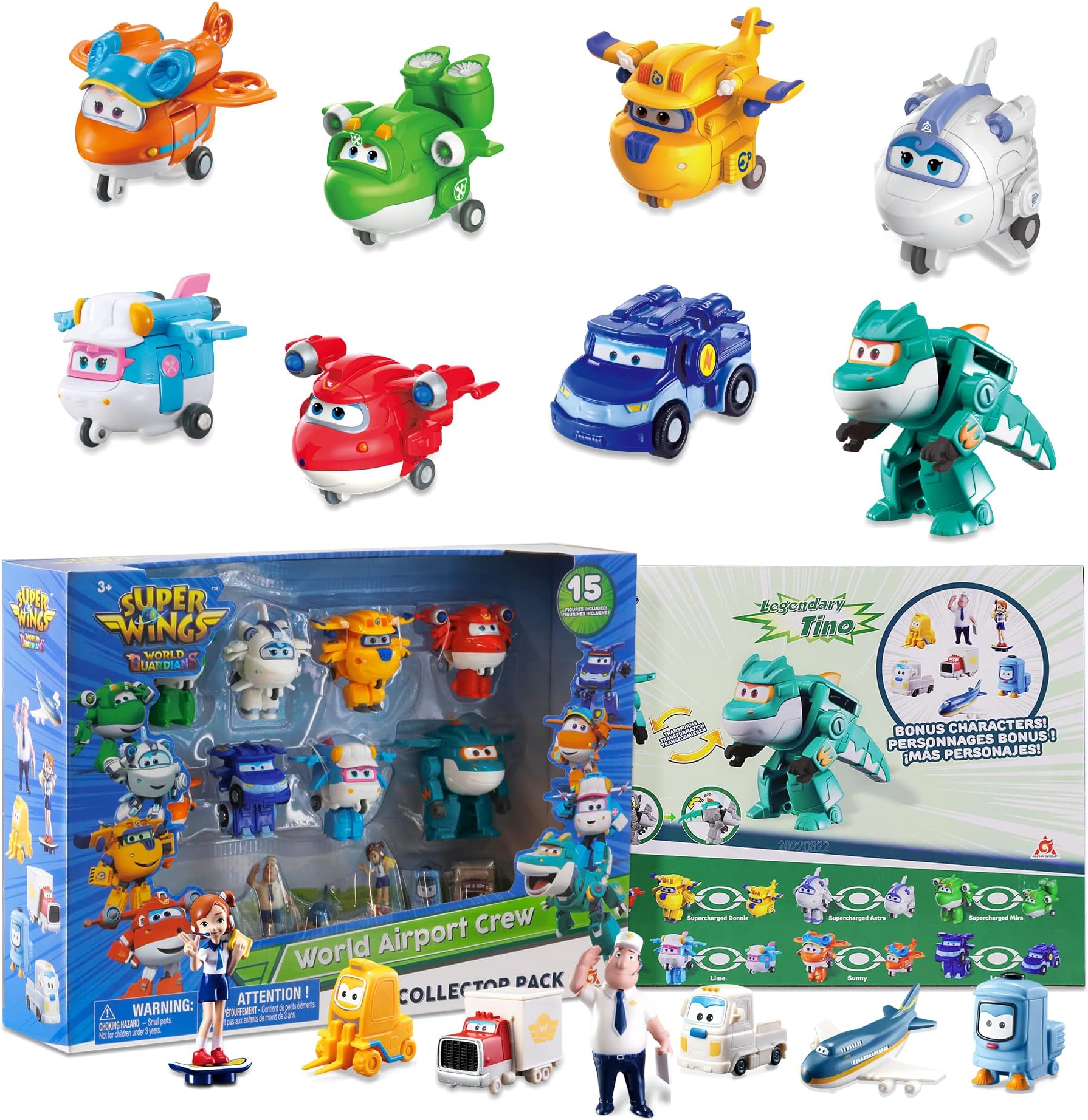 Super Wings 15-Pack Transforming Toys 2 inch Airplane Robot Mini Action Figures with Real Mobile Wheels for Kids 3 4 5 6 7 8+ Birthday Party Supplies for Preschool Boys and Girls