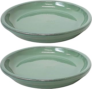 Sunnydaze Ceramic Flower Pot Saucers - Set of 2 - High-Fired Glazed UV-Resistant and Frost-Resistant Finish - Outdoor/Indo...