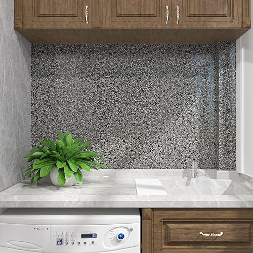 Miniatura 7 de CRE8TIVE Papel adhesivo de granito negro claro para encimeras, impermeable, de terrazo, despegar y pegar, extraíble, autoadhesivo, vinilo brillante,