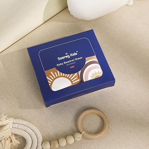 Miniatura 7 de Soarwg Kids Sábanas de moisés, paquete de 2 para recién nacido, niño y niña, género neutro, suaves y transpirables, elásticas, ajuste universal