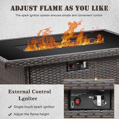 Miniatura 11 de Mesa para fogata de propano, 44 pulgadas, 55000 BTU, rectangular con protector de viento de vidrio para patio exterior
